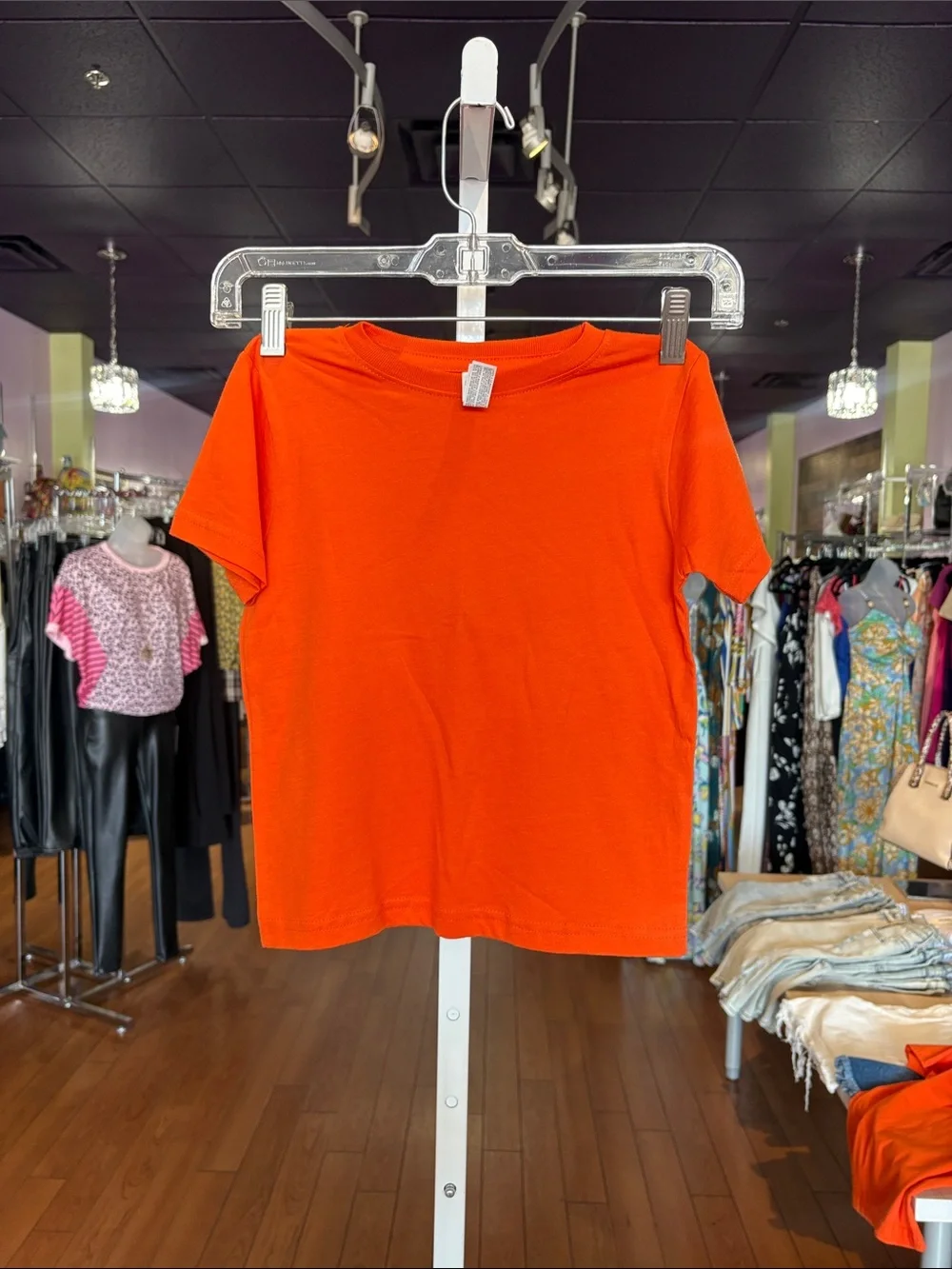 Rabbit Skins Bright Orange Short Sleeve Tee for Kids Antler Print on Back
